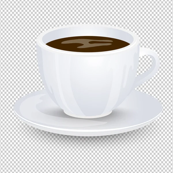 经典的黑咖啡在一个白色的杯子与茶托隔离在透明的背景 最喜欢的晨饮 矢量说明 — 图库矢量图片