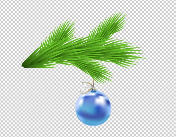 Kerstboom Tak Met Glazige Blauwe Bal Symbool Van Kerstmis Nieuwjaar — Stockvector