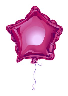 Gerçekçi 3 boyutlu pembe folyo balonu beyaz arkaplana yansıyan yıldız şeklinde. Her bayram için şölen dekorasyonu. Vektör illüstrasyonu