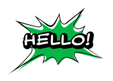 Vektör Merhaba konuşma balonu. Beyaz arkaplanda izole edilmiş renkli duygusal simge. Çizgi roman ve çizgi film tarzı