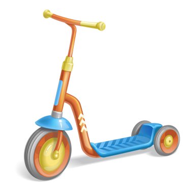 Çocuklar için renkli scooter. Denge bisikleti. Eko Şehir Taşımacılığı. Vektör tekme scooter koleksiyonu. İtme döngüsü beyazda izole edildi