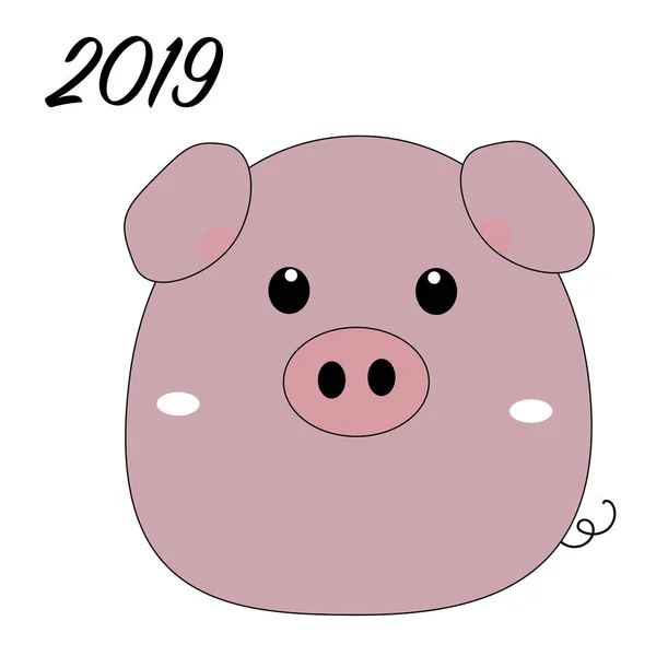 可爱有趣的猪隔离在白色背景 扁平简朴的小猪中国黄道带标志着2019年的到来 矢量说明 — 图库矢量图片