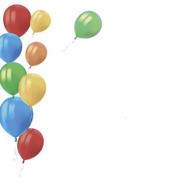 Gerçekçi hava uçan renkli balonların bileşimi beyaz arka planda izole edilmiş yansımalardır. Doğum günü partisi ya da balon tebrik kartı tasarım elementi için kutlama dekorasyonu. Vektör