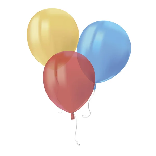 白い背景に隔離された反射とカラフルな気球を飛んで現実的な空気の組成 誕生日パーティーやバルーングリーティングカードデザイン要素のためのお祭りの装飾要素 ベクトル — ストックベクタ