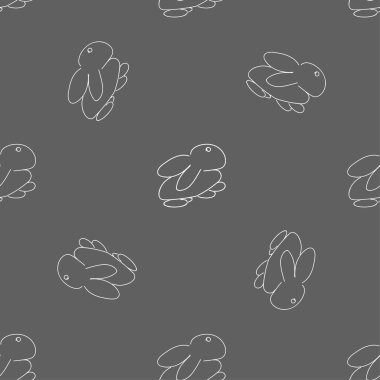 Paskalya tatili için tek renkli kesintisiz tavşan deseni. Kontur elle çizilmiş tavşan. Vektör çizim