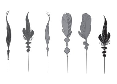 Tek renkli el kuş tüyleri, beyaz arka planda izole edilmiş. Güzel bir kuş tüyü seti. Vektör illüstrasyonu