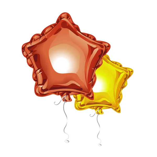 Två Realistiska Folie Ballonger Form Stjärna Med Speglar Isolerad Vit — Stock vektor