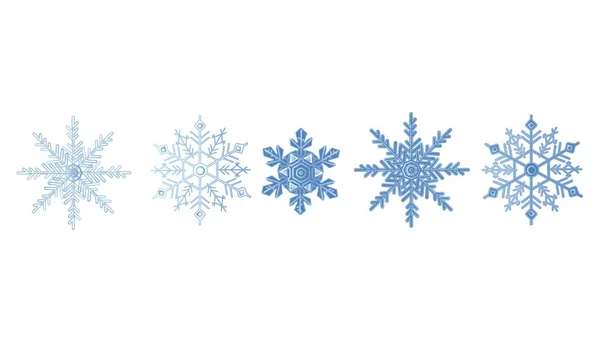 Snöflingor Ikonen Vinter Jul Blå Färg Kristall Element Frost Platt — Stock vektor