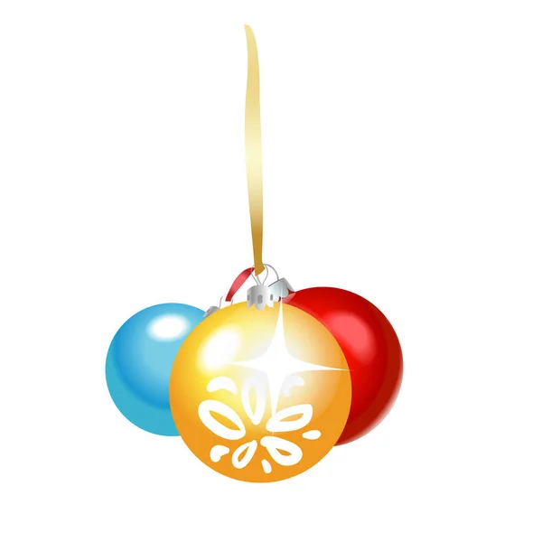 Χριστουγέννων Χρωματιστό Γυαλί Μπάλες Κορδέλα Olated Λευκό Φόντο Παραδοσιακή Διακόσμηση — Διανυσματικό Αρχείο