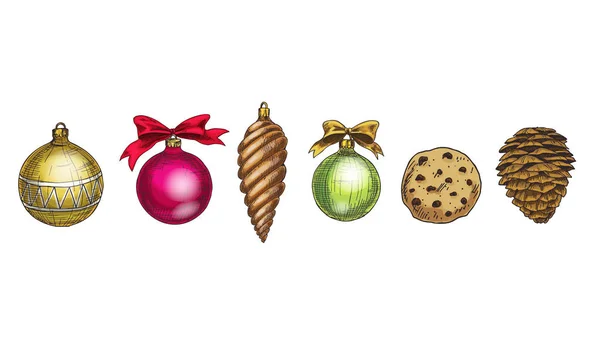Ensemble Vectoriel Joyeux Noël Bonne Année Cône Biscuit Pain Épice — Image vectorielle