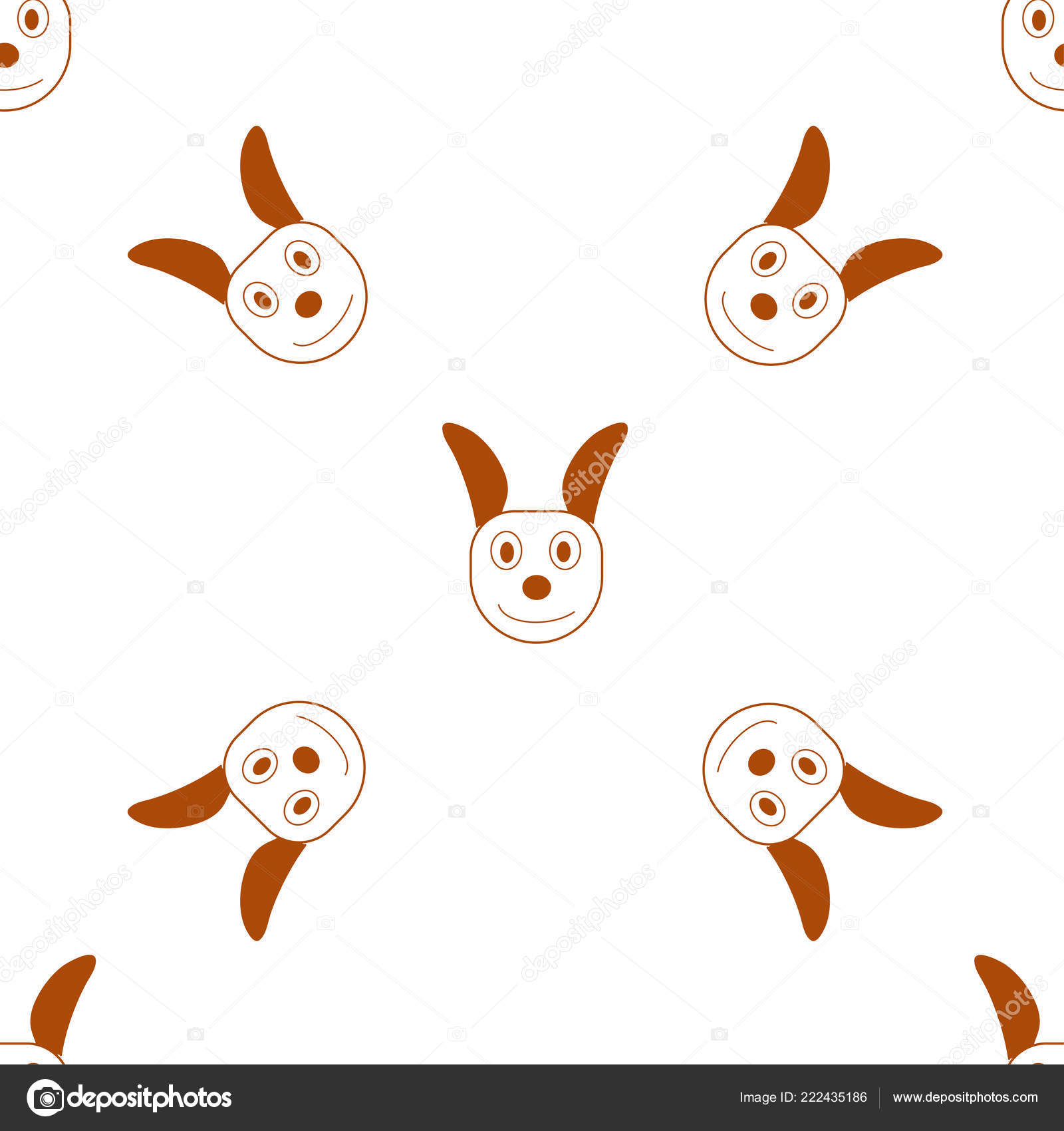 Seamless Pattern Brown White Vector Sketch Dog Head Vector