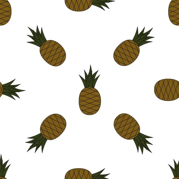 Seamless Pineapple Pattern Cartoon Pineapples White Background Tropical Fruits Pattern — Stock Vector