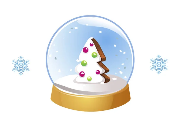 白い背景に雪の結晶が隔離されたクリスマスの雪の地球 ベクトルイラスト ガラス玉の冬 — ストックベクタ
