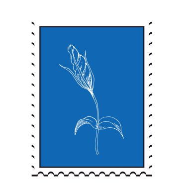 Çiçek ile posta pulu. Daire basit stil vektör çizim tasarım davetiyesi, afiş, poster, kitap, albüm için
