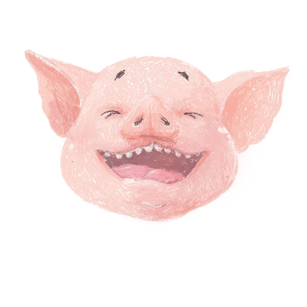 Karakter Babi Yang Manis Tertawa Wajah Babi Kecil Yang Lucu - Stok Vektor