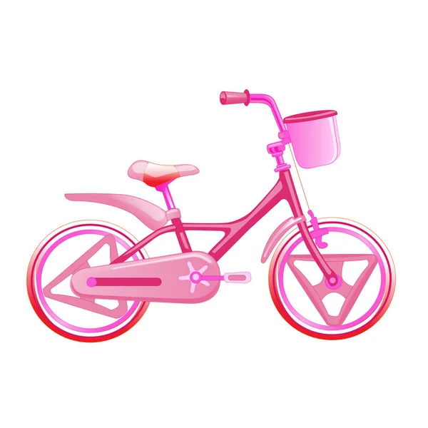 Vector Illustration Pink Children Bike Wheeled Eco Transport Kids Simple — Stock Vector