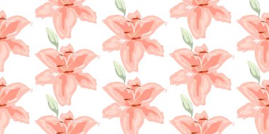 Yumuşak sorunsuz çiçek desenli. Beyaz güzel lily çiçekler. Vektör arka plan Soyut El çekilmiş