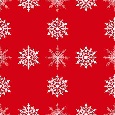 Kış sorunsuz arka plan tebrik kartı veya davet için kar taneleri ile. Neşeli Noel ve mutlu yeni yıl öğesi tasarım. Parlak kırmızı vektör zemin