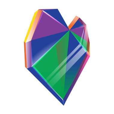 Beyaz arka plan üzerinde izole poligonal çok renkli kristal kalp vektör. Sevgililer günü romantik vektör çizim. Şirin öğesi tasarım el ilanları, davetiyeler, kartlar