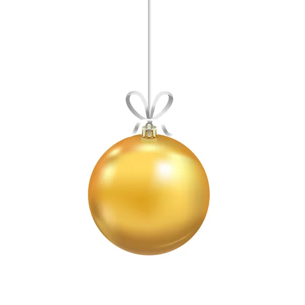 Vánoční Žlutá Skleněná Koule Mašlí Izolovaných Bílém Pozadí Tradiční Novoroční — Stockový vektor
