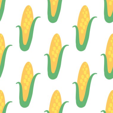 Vektör seamless modeli el ile sebze çizilmiş. Çiftlik piyasa ürünleri. Mısır. Çizim basit vejetaryen yemek