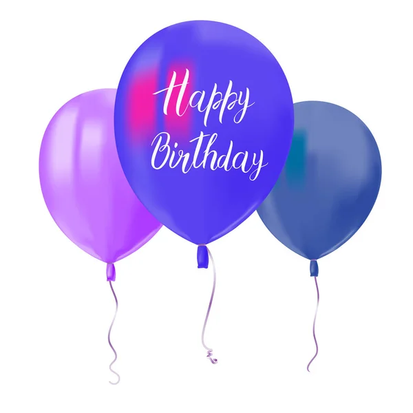 Três Balões Voadores Isolados Fundo Branco Inscrição Feliz Aniversário Elemento — Vetor de Stock
