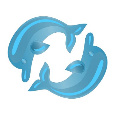 İki sevimli yunuslar izole üzerinde beyaz arka plan atlama. Aşk yunus. Vektör çizim