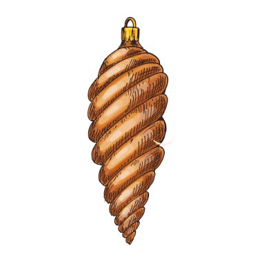 Beyaz arka plan üzerinde izole Noel ve yılbaşı dekorasyon koni. Noel ağacı oyuncak. Vektör çizim