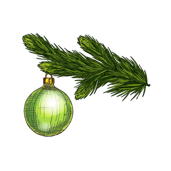 Ramo Árvore Abeto Com Brinquedo Ano Novo Feliz Saudação Natal — Vetor de Stock