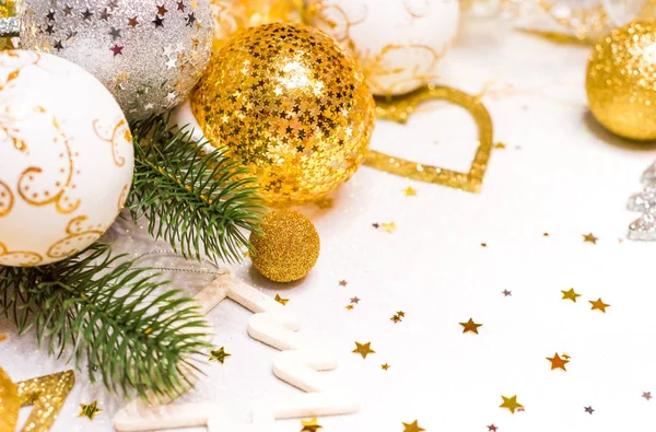 Noel Topları Altın Christmas Arka Plan Noel Kartı Metin Için — Stok fotoğraf