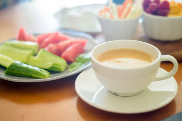 Desayuno Con Café Verduras Frutas — Foto de Stock