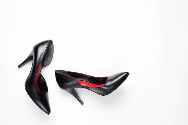 Mirada Del Blog Moda Zapatos Tacón Alto Mujer Negra Sobre —  Fotos de Stock