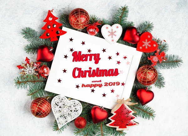 Feliz Natal Feliz Ano Novo Cartão Com Decoração Vermelha — Fotografia de Stock