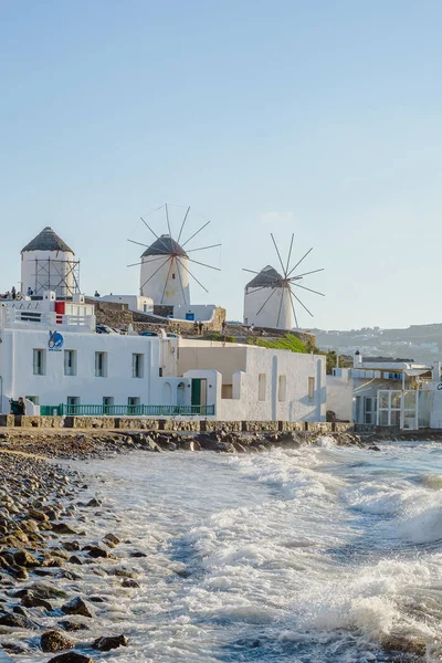 Certo Numero Mulini Sulla Collina Vicino Mare Sull Isola Mykonos — Foto Stock