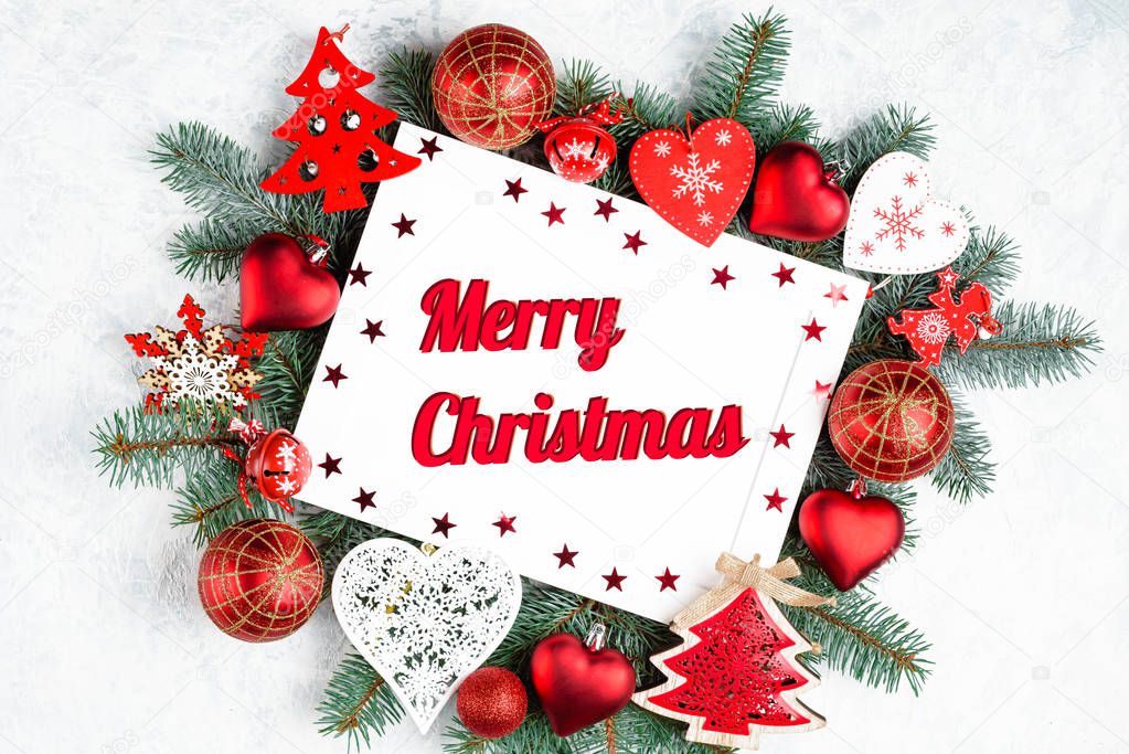 Merry christmas and happy new year card with red decoration