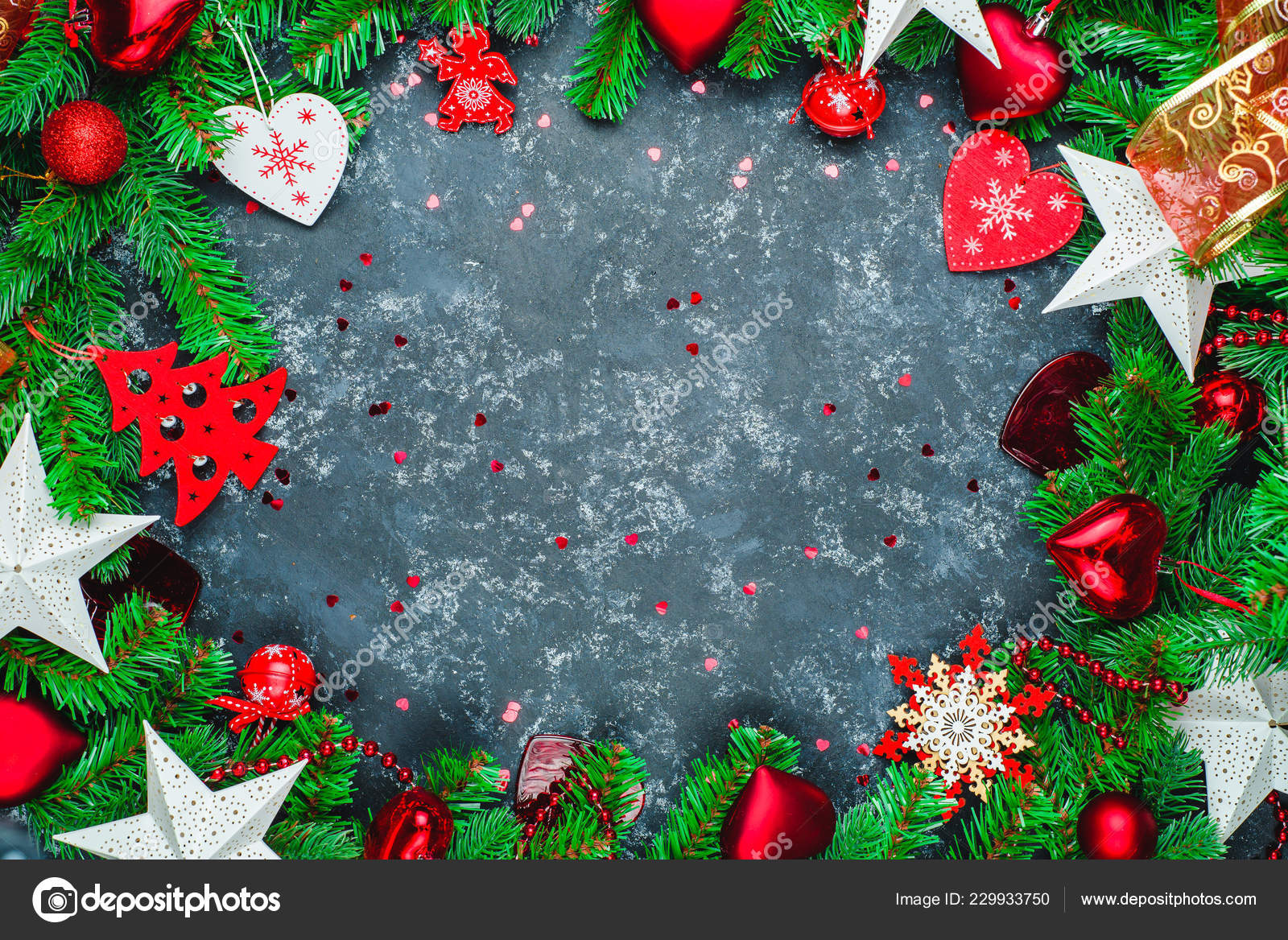 Christmas New Year Dark Wooden Background Xmas Black Board Framed