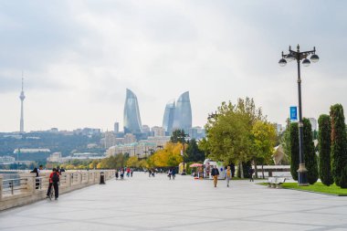 Bakü, Azerbaycan, 23 2018. Ulusal Deniz Parkı, Bakü Bulvarı çıkabilir
