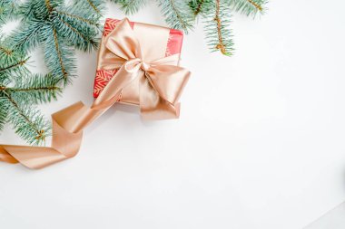 Noel tatil hediye kutuları arka plan. Üstten Üstten Görünüm