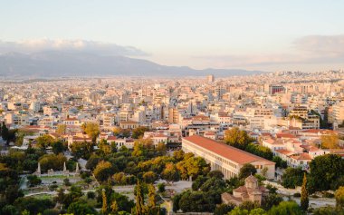 Athenes panorama, görünümü Acropolis, turistik yer. Yunanistan. Europe