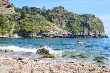 Görünüm Isola Bella Beach Taormina, Sicilya, İtalya