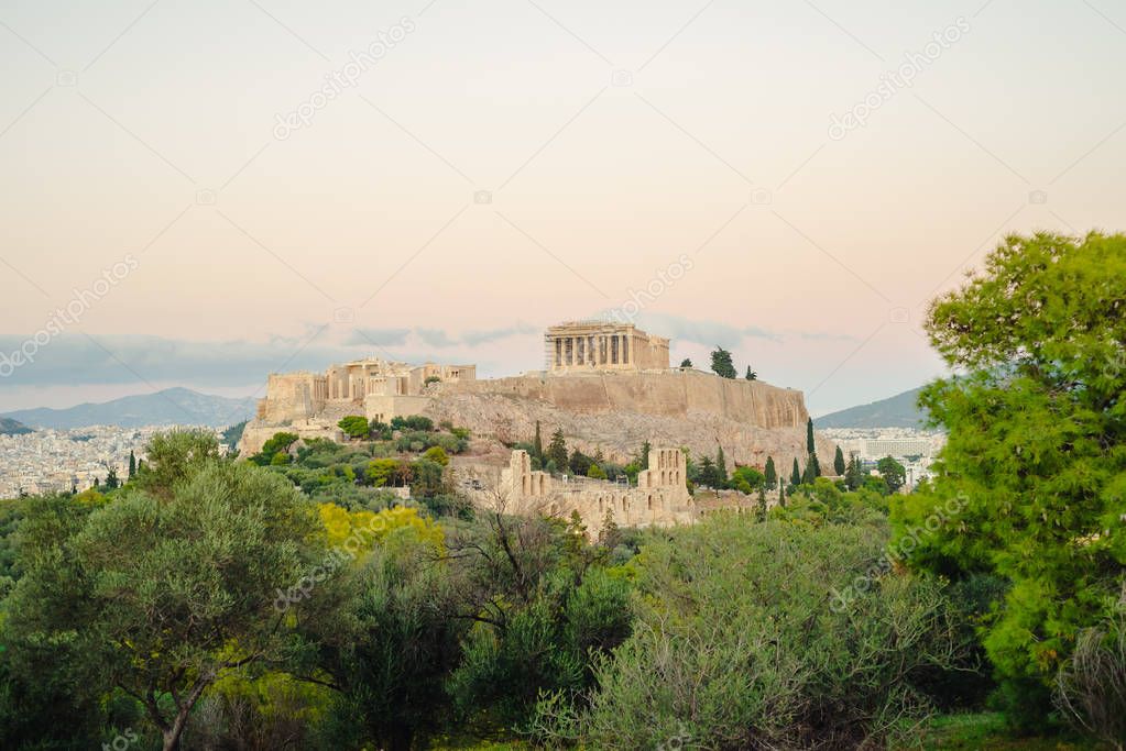 Acropolis with Parthenon, sunset view. Athens, Greece.