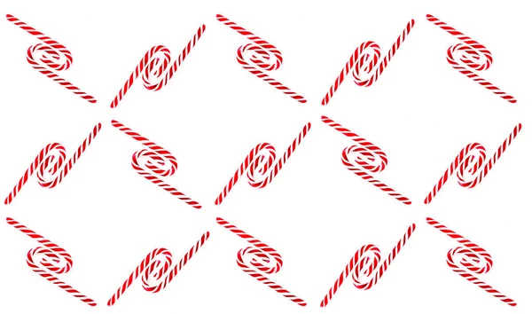 Patrón de bastón de caramelo de Navidad sobre fondo azul blanco. Plano y vista superior — Foto de Stock