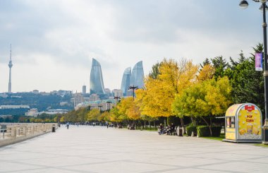 Bakü, Azerbaycan, 23 2018. Ulusal Deniz Parkı, Bakü Bulvarı çıkabilir