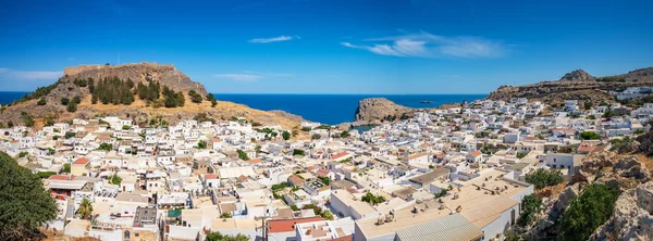 Vista Panorámica Del Pueblo Lindos Con Acrópolis Mar Mediterráneo Fondo — Foto de Stock