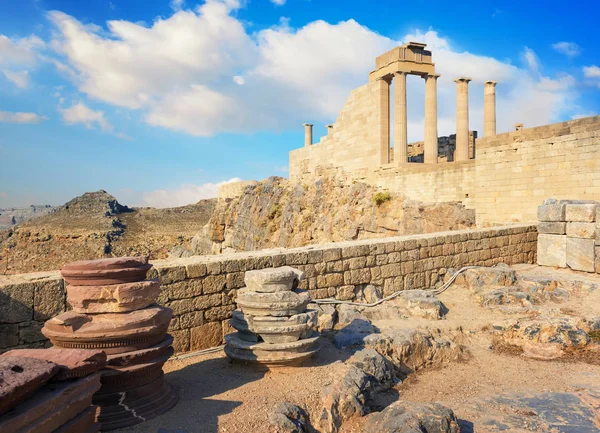 Tempio Dorico Atena Lindia Sull Acropoli Lindos Rodi Grecia — Foto Stock