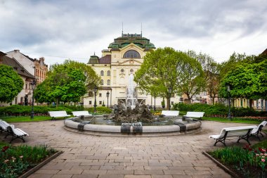 Kosice Ana meydanında Devlet Tiyatrosu önünde Çeşme (Slo
