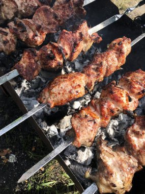 Yaz aylarında ızgara barbekü domuz 
