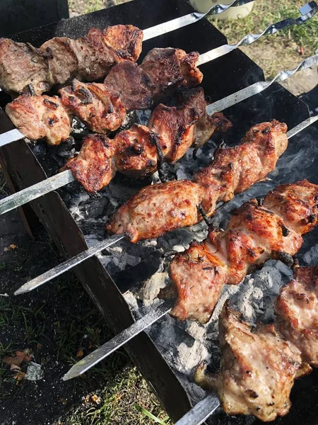 夏のグリルでバーベキュー豚肉 — ストック写真