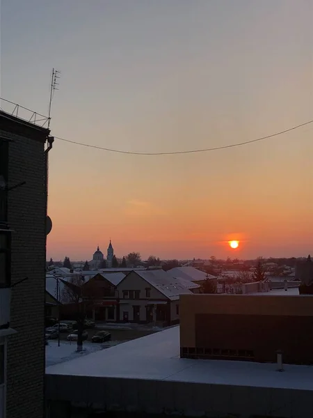 Bela Vista Pôr Sol Igreja Aldeia — Fotografia de Stock