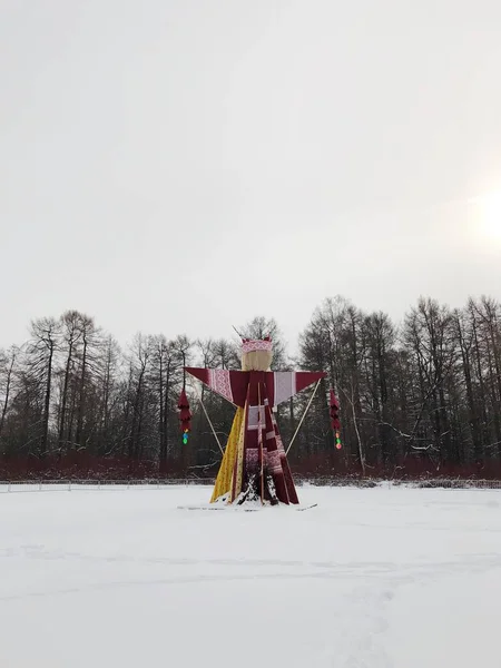 Kışın parkta doldurulmuş saman  